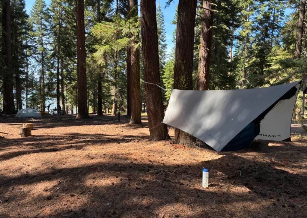 Picture of a campsite with a hammock instead of a tent